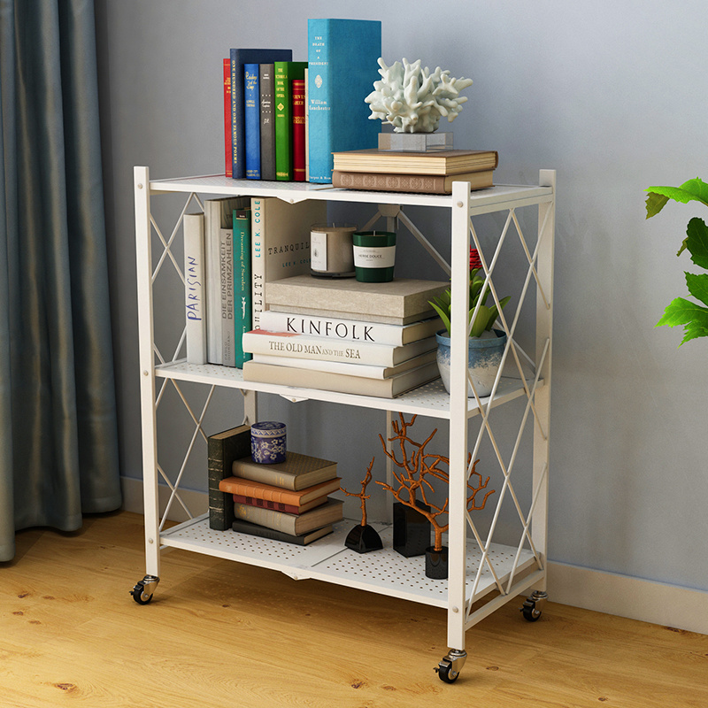 kitchen 3 layers steel estantes shelf folding metal folded storage racking display mobile shelves for home office