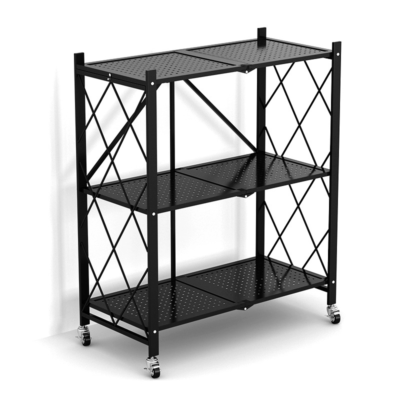 kitchen 3 layers steel estantes shelf folding metal folded storage racking display mobile shelves for home office