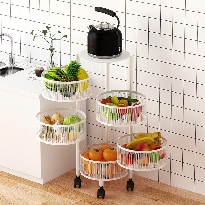 Household use double layer multi-layer round rotating vegetable storage rack for kitchen storage