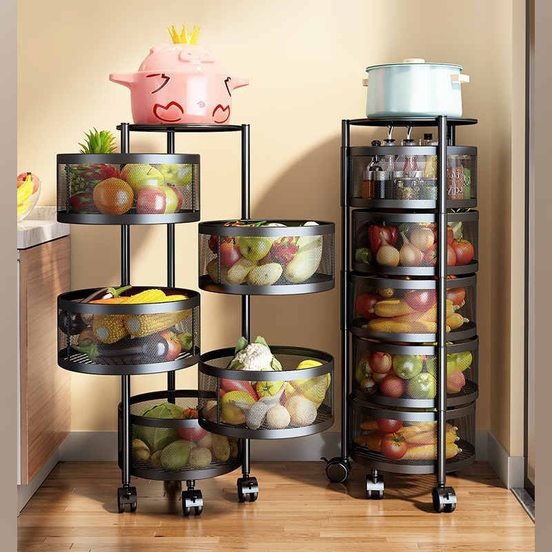 Household use double layer multi-layer round rotating vegetable storage rack for kitchen storage