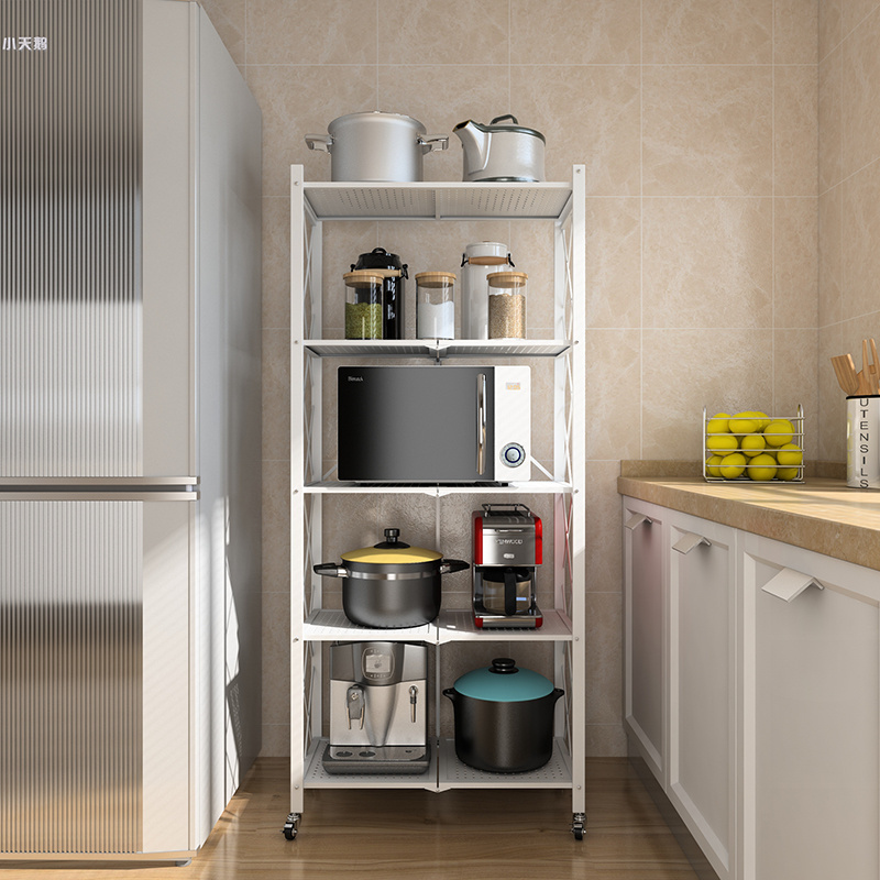 High quality 5 tier steel racks metal folding shelves rack foldable storage shelf for home kitchen