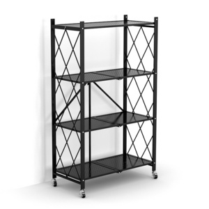 Morgie Hot Selling metal foldable shelf home office  steel folding storage rack with wheels