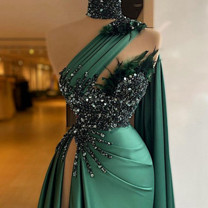 1 PCS Evening Dresses Green Sequins Beads Prom Dress Formal Party Gowns Customization Made Sweep Train Robe de MP577