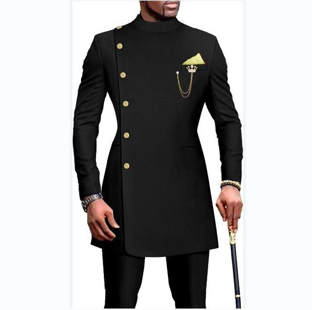 2024 African Design Slim Fit Men Suits For Wedding Groom Tuxedos Black Suits Best Man Black Prom Party Blazer Pant MS533