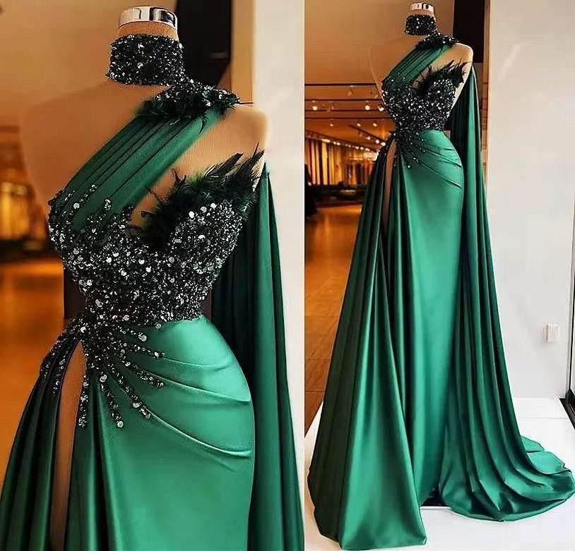 1 PCS Evening Dresses Green Sequins Beads Prom Dress Formal Party Gowns Customization Made Sweep Train Robe de MP577