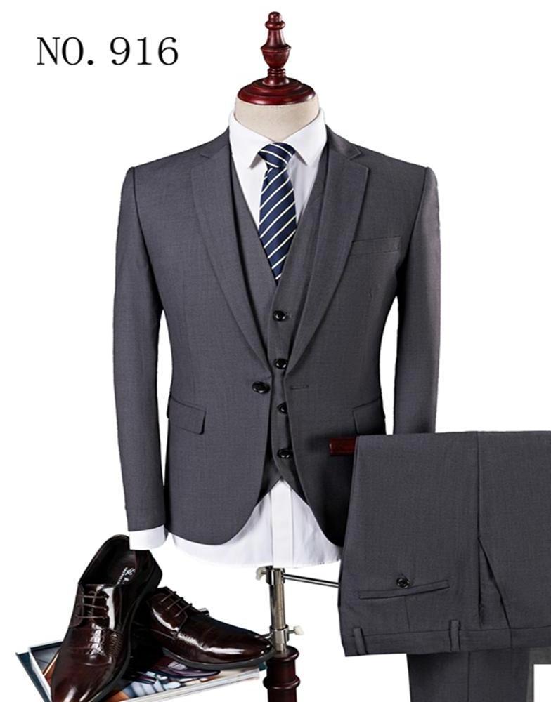 High quality 3 pieces one  button  grey yellow red color wedding suit party business man suits in stock jacket vest pants MMSB7