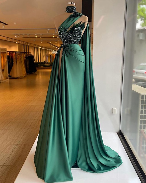 1 PCS Evening Dresses Green Sequins Beads Prom Dress Formal Party Gowns Customization Made Sweep Train Robe de MP577