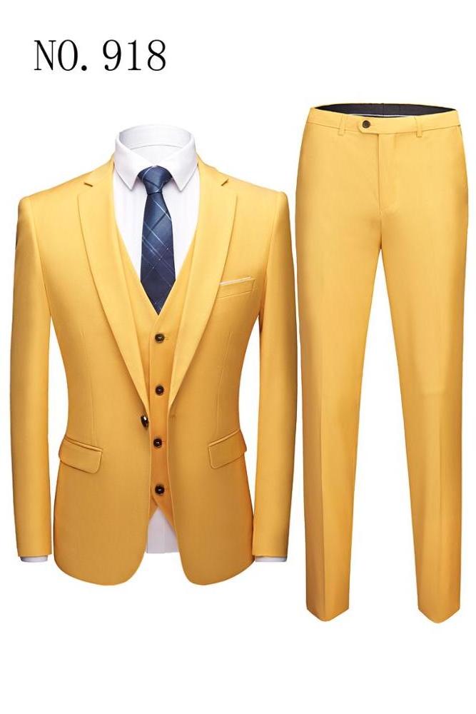 High quality 3 pieces one  button  grey yellow red color wedding suit party business man suits in stock jacket vest pants MMSB7