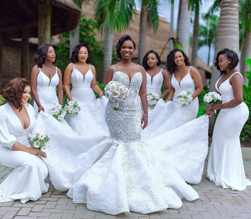 African Luxury Beaded Appliques Bridal Church Formal Bridal Gowns ivory white Lace  Mermaid Wedding Dresses MWA501