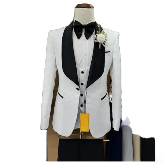 100% Real  White Men Suits Blazers Groom business Groomsmen Wedding/Prom/Dinner 3 pieces ( Jacket +Waistcoat+Pants) MS726