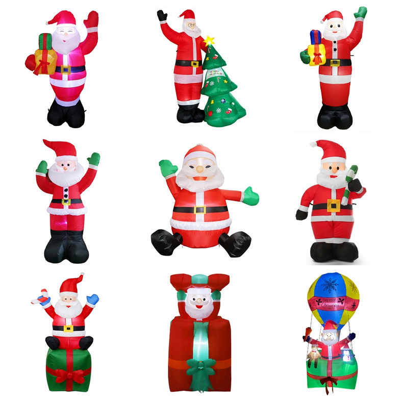 Garden Lawn Led Decor 9FT 2.7M Air Model Blown Inflatable Santa Claus Train Outdoor Motif Silhouette Figure Lights