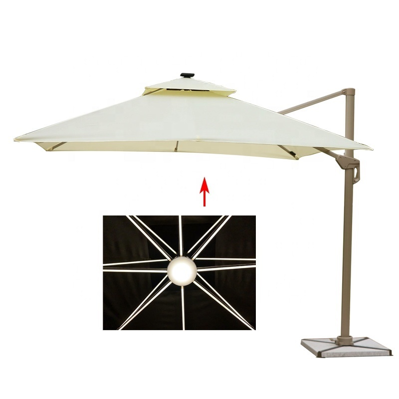 Patio Outdoor Garden Furniture  Roma Hanging Sunshade Parasol Sun Umbrella With Solar Lights