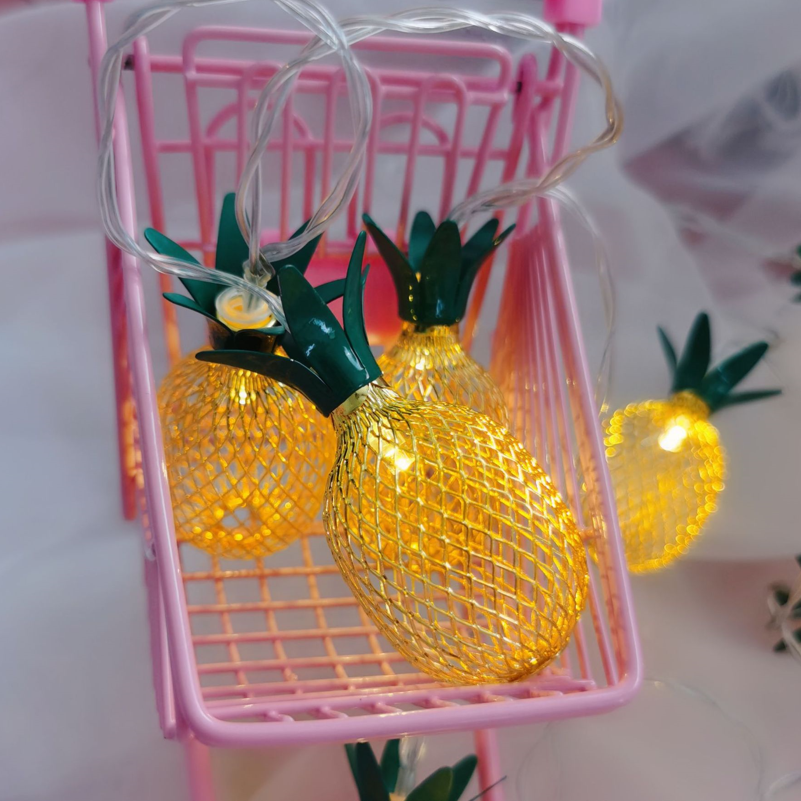 Tropical Summer Theme Hawaiian Luau Tropical Themed Birthday Party Metal 3D Pineapple Fairy String Christmas Holiday Led Decor Lights