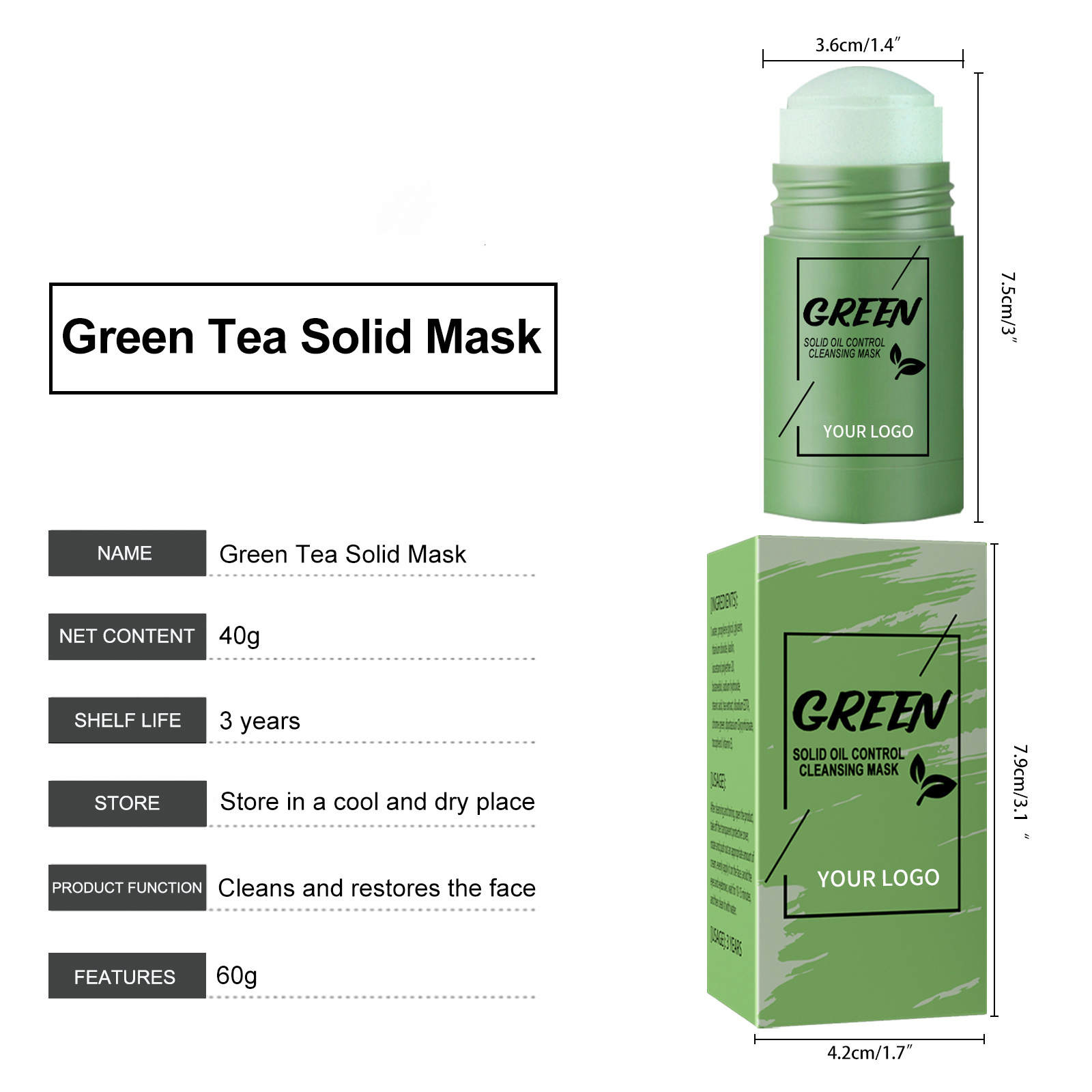 Wholesale Natural Deep Cleaning Clay Face Mask Green Tea Mask Stick Functional Facial Mask Mud