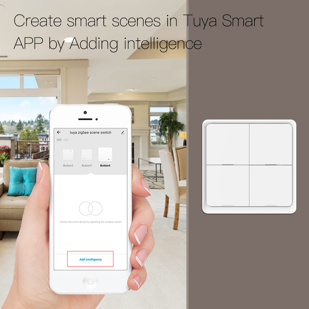 4 Gang Tuya ZigBee Wireless 12 Scene Switch Mechanical Push Button Controller Battery Powered Smart Home Automation Scenario Swi