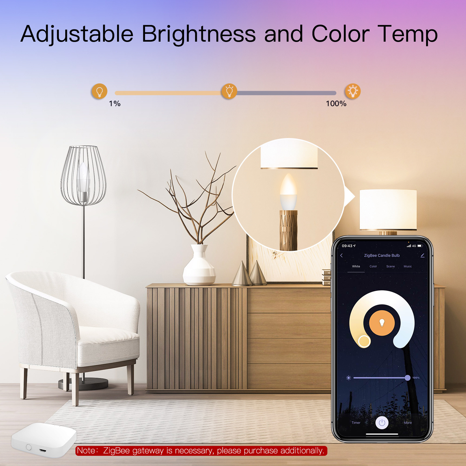 Tuya ZigBee Smart E14 Candle LED Light Candle Bulb 5W RGBCCT 2200-6500K Alexa Google Voice Control