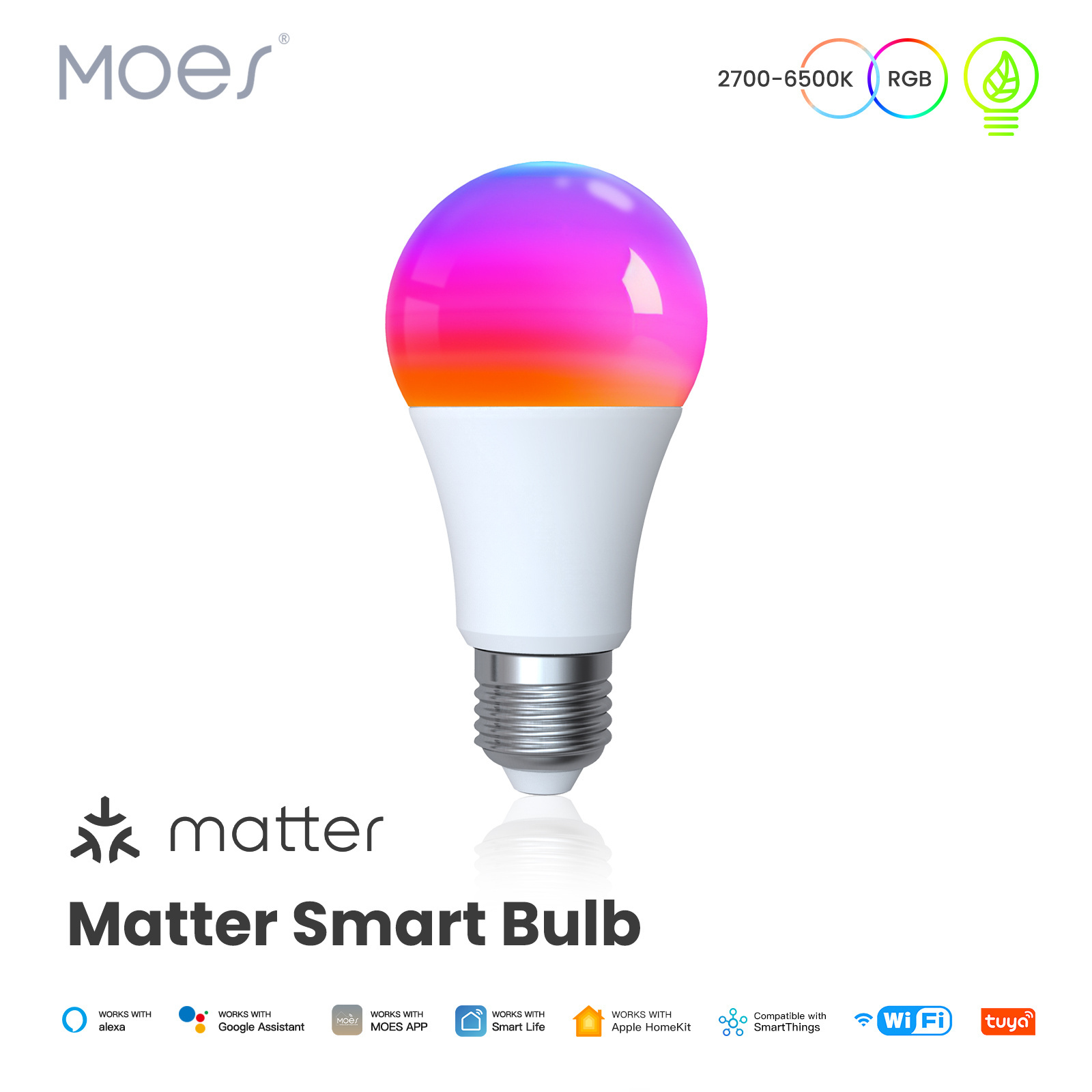 Tuya Matter WiFi Smart Bulb Dimmable Led Light 16 Million RGB Colors E27 Lamp Voice Control Alexa Google Home