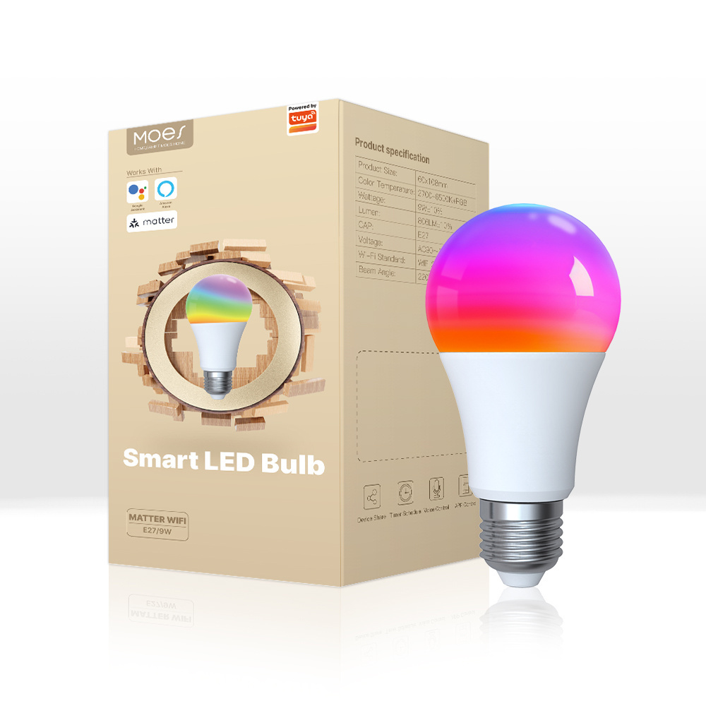 Tuya Matter WiFi Smart Bulb Dimmable Led Light 16 Million RGB Colors E27 Lamp Voice Control Alexa Google Home