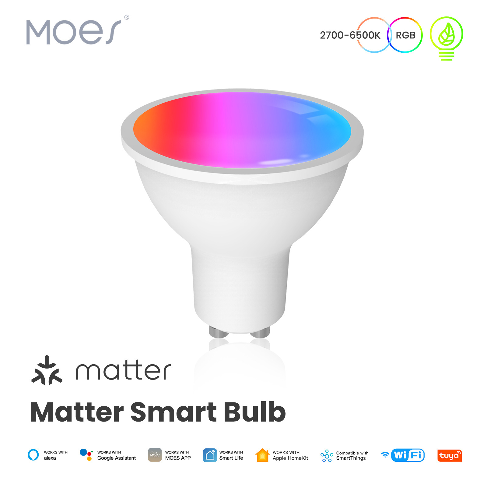 Tuya Matter WiFi Smart Bulb Dimmable Led Light 16 Million RGB Colors GU10 Lamp Voice Control Alexa Google Home