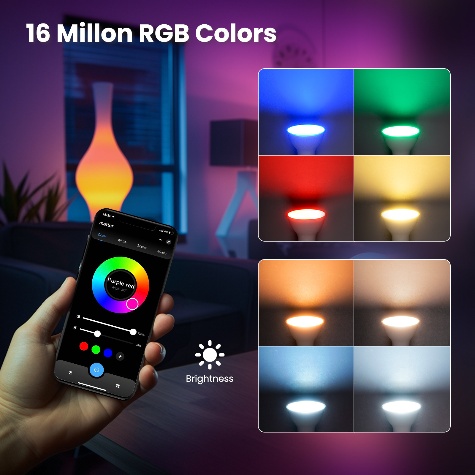 Tuya Matter WiFi Smart Bulb Dimmable Led Light 16 Million RGB Colors GU10 Lamp Voice Control Alexa Google Home