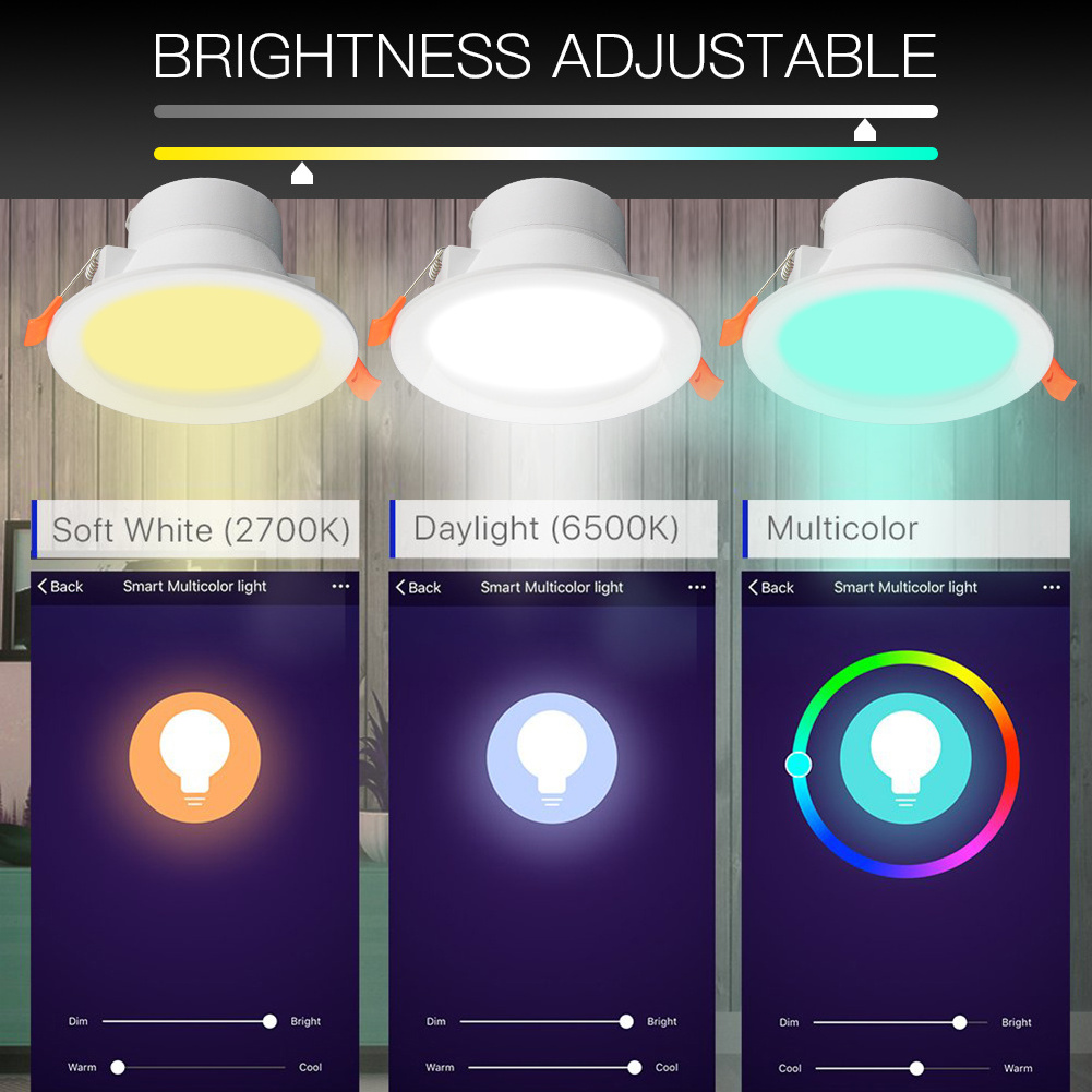 WiFi Smart LED Downlight  LED Dimming Round Recessed Spot Light  7W RGB 2700K-6500K W + C light Compatible with Alexa