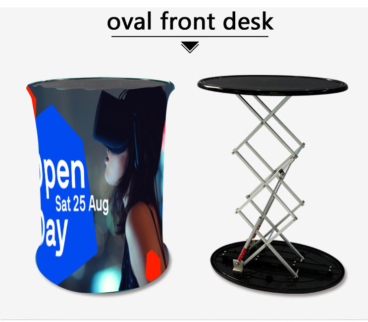 Foldable aluminum Custom Trade Show table Display stand oval pop up bar counter