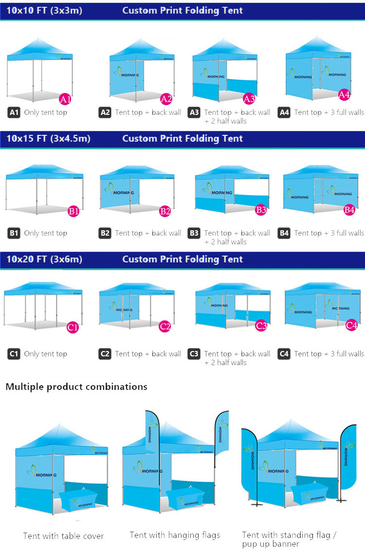 Outdoor folding instant custom printed ez up tent 10x20 3X6 pop up Aluminium awning marquee gazebo canopy trade show tent