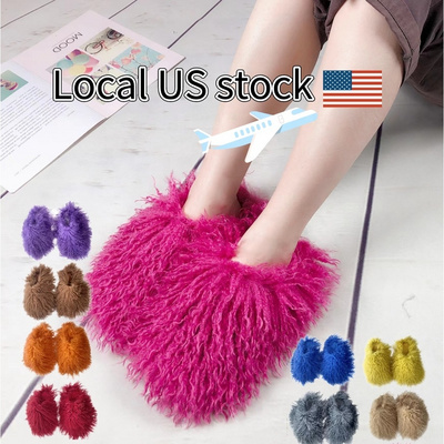 Wholesale custom luxury fashion fluffy women big real furry mongolian fur slides slippers shoes boots and purse set green BestSuppliers