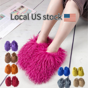 custom luxury fashion Wholesale fluffy women big real furry mongolian fur slides slippers shoes boots and purse set green