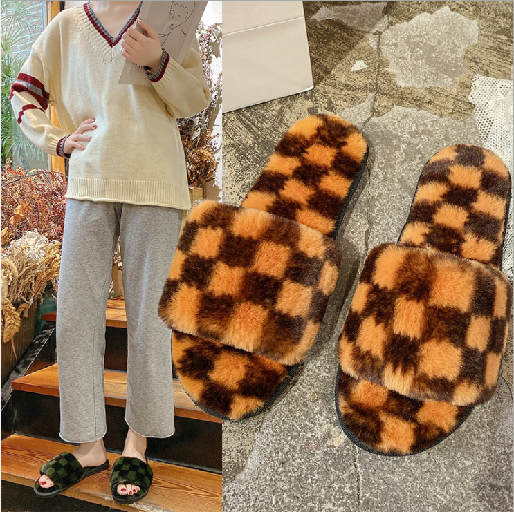 Wholesale Cheap Furry Faux teddy bear Fur slippers Girls Sandals Imitation Fox Fur Slides