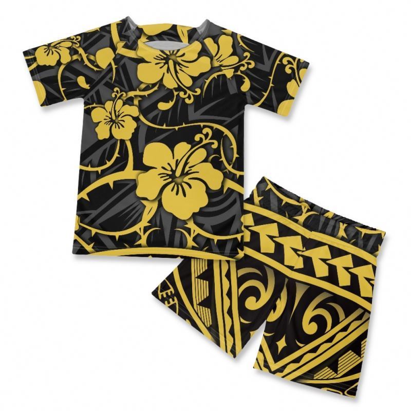 Boy Tshirts 2023 Customized Latest Boy Kids Sports Football Jersey Set Polynesian Hibiscus Floral Design Quick Dry Team Shirt