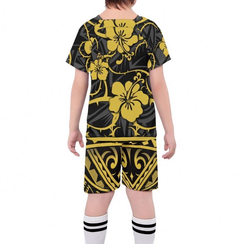 Boy Tshirts 2023 Customized Latest Boy Kids Sports Football Jersey Set Polynesian Hibiscus Floral Design Quick Dry Team Shirt