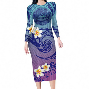 Attractive Hawaiian Style Floral Made Clothing Wholesale To Sell Long Sleeve Polynesian Tribal Vintage Clothing Woman Dress