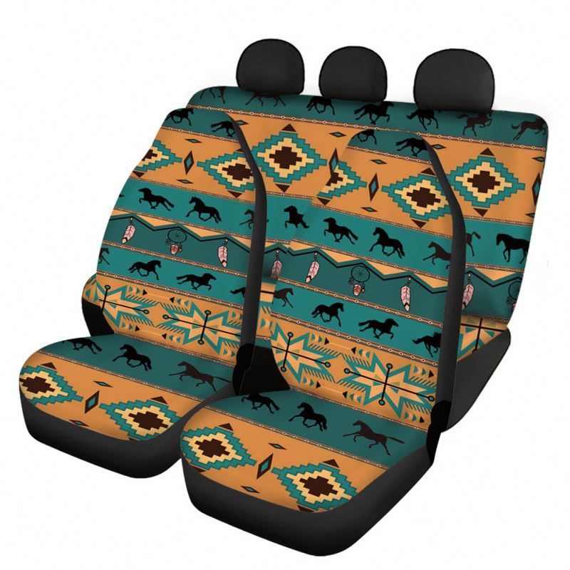 Wild Wind Car Seat Covers Universal Car Cover Seat Full Set  Aztec Tradition Hibiscus Stripes Flowers Traditional Flower 3d