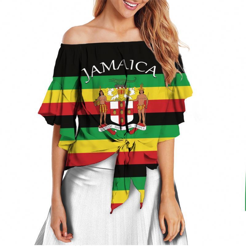 Jamaica Flag Letter National Symbols Rasta Reggae Woman Tops 2022 Summer Sexy Tie Knot Front Shirts for Women Chiffon Tops