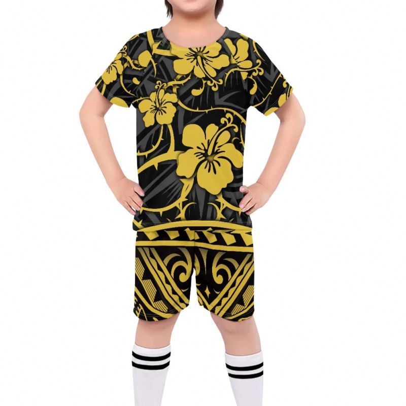 Boy Tshirts 2023 Customized Latest Boy Kids Sports Football Jersey Set Polynesian Hibiscus Floral Design Quick Dry Team Shirt