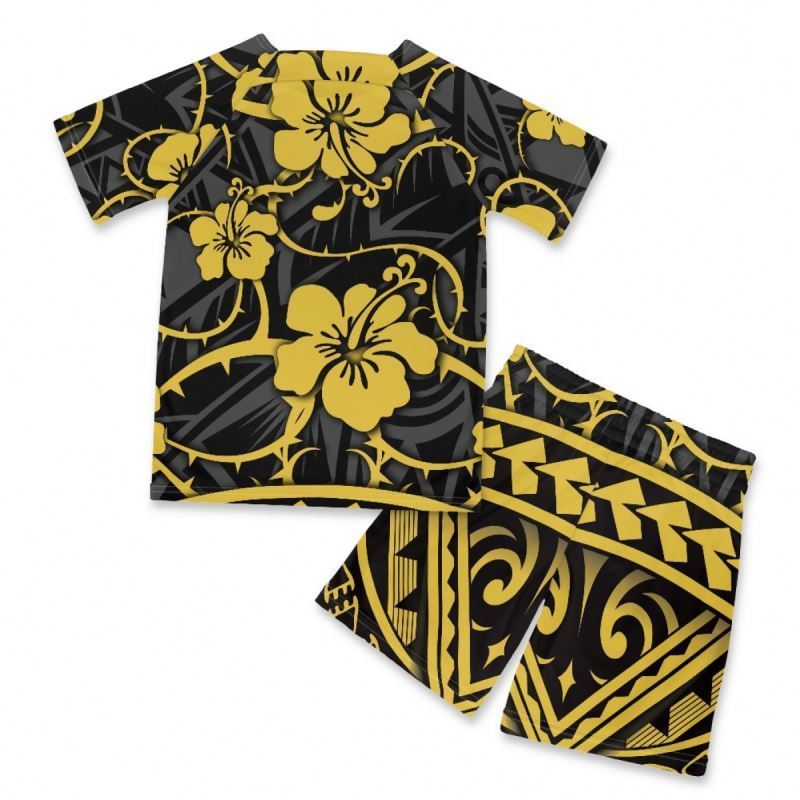 Boy Tshirts 2023 Customized Latest Boy Kids Sports Football Jersey Set Polynesian Hibiscus Floral Design Quick Dry Team Shirt