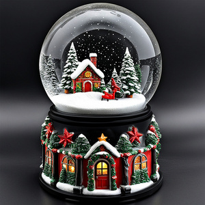 Home decor water glass globe custom resin snow globe souvenir wholesale Christmas mini village figurine snow ball gifst