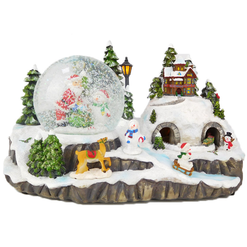 OEM wholesale resin Christmas concepts snowball home decor water globe Christmas white winter village miniature snow globe