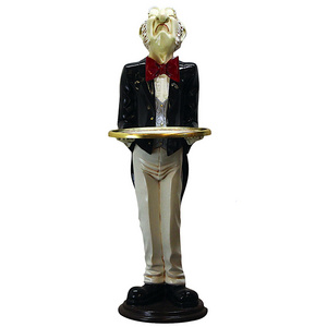 Ornamental waiter butler old man statue with tray, prop restaurant decor, resin life size butler statues