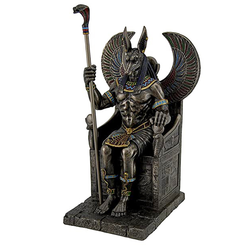 Custom wholesale mythological figurine resin Egyptian dog god statue Anubis sitting on the throne of the underworld sculpture