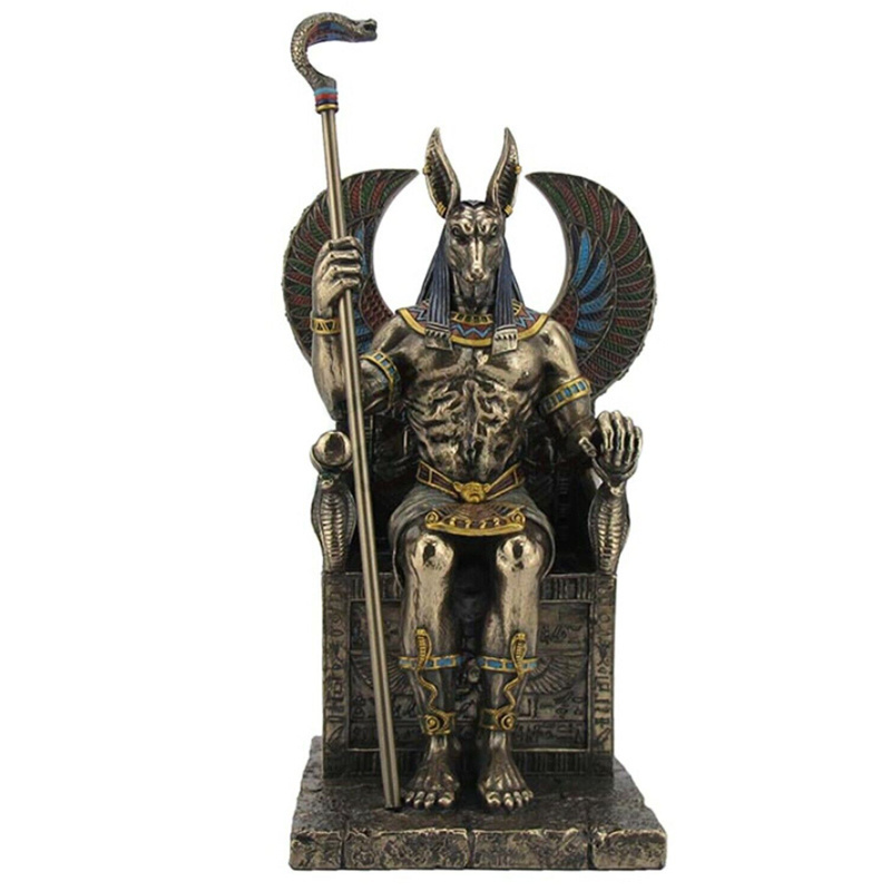 Custom wholesale mythological figurine resin Egyptian dog god statue Anubis sitting on the throne of the underworld sculpture