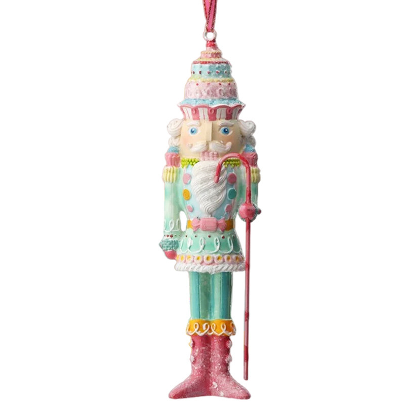 OEM custom resin craft Christmas tree pendant decoration ornaments hanging pink candy cake soldier gingerbread nutcracker