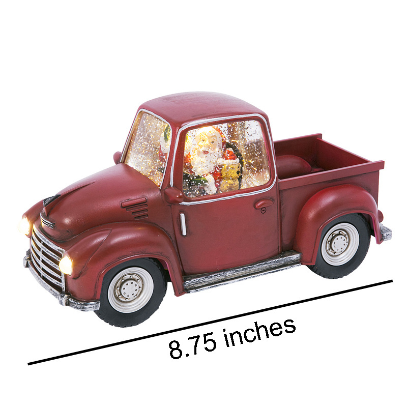 Custom resin Christmas red truck water globe home decor snowball Christmas glitter snow globe