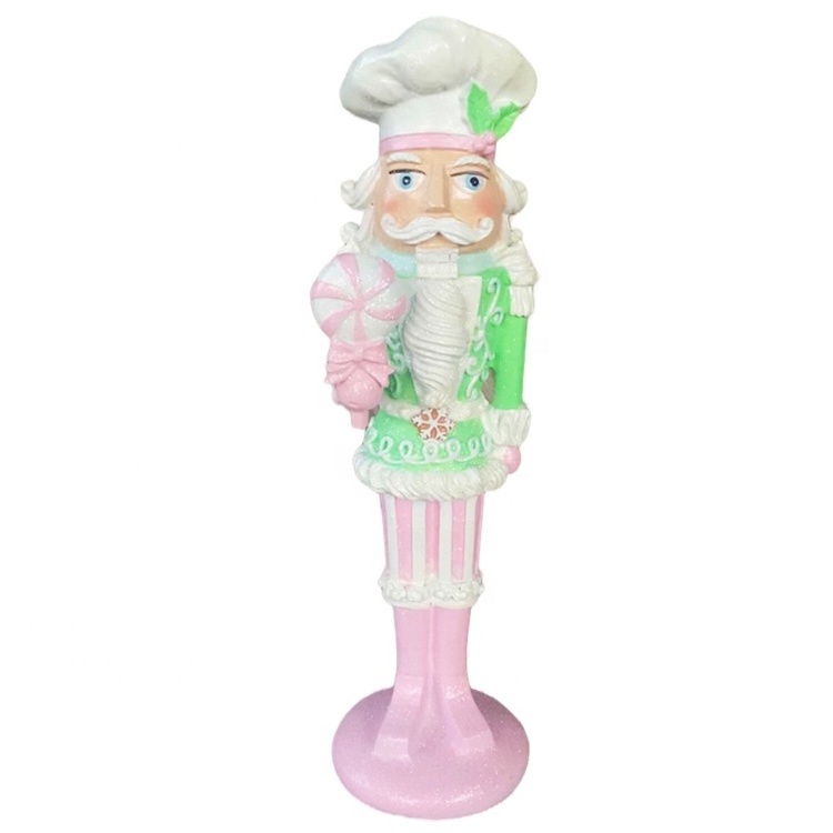 Custom poly resin holiday Christmas decor statue standing macarons gingerbread pink peppermint pastel candy figurine Nutcracker