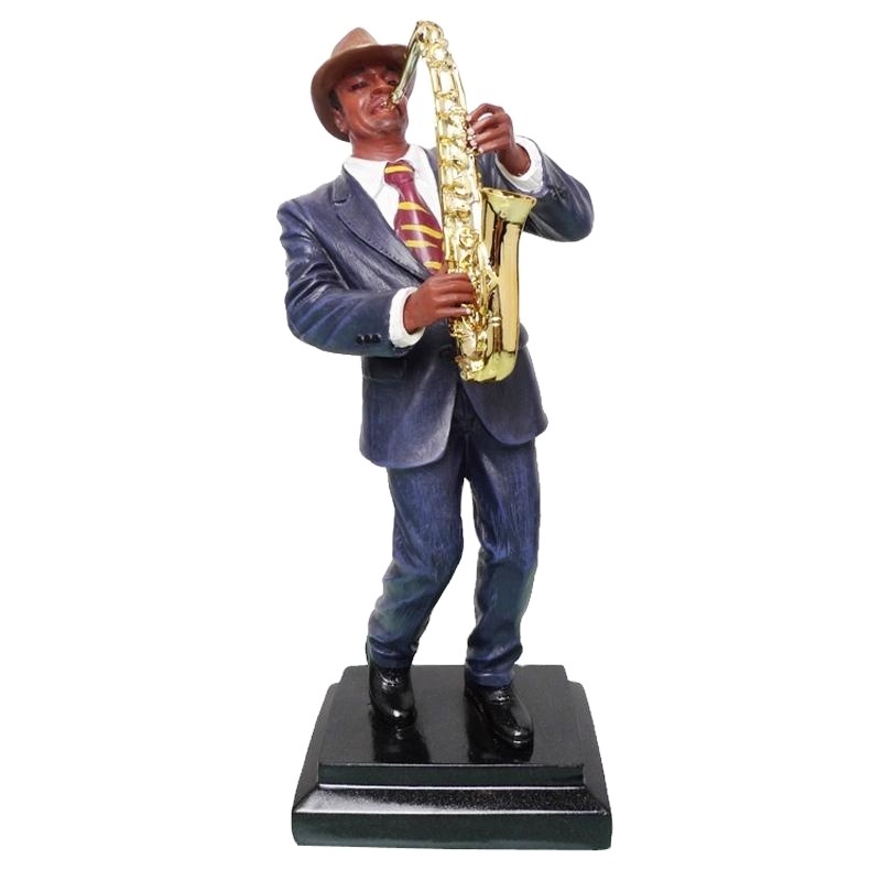 Custom handmade crafts home living room decoration resin Jazz musician blow sax statue saxophone player figurine