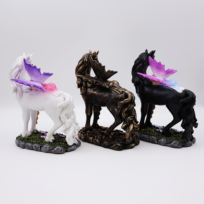 OEM home garden decor unique miniature 3d figure statue custom resin craft beautiful mystical fairy and unicorn figurines