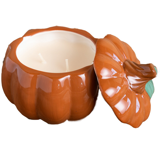 Decorative Hot Sale Pumpkin Spice Ceramic Candle Holder with Lid