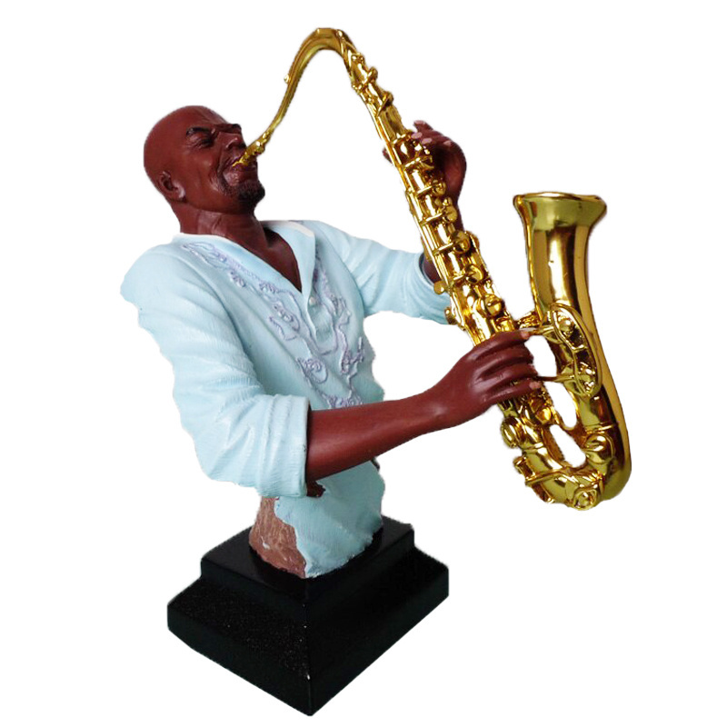 Custom handmade crafts home living room decoration resin Jazz musician blow sax statue saxophone player figurine