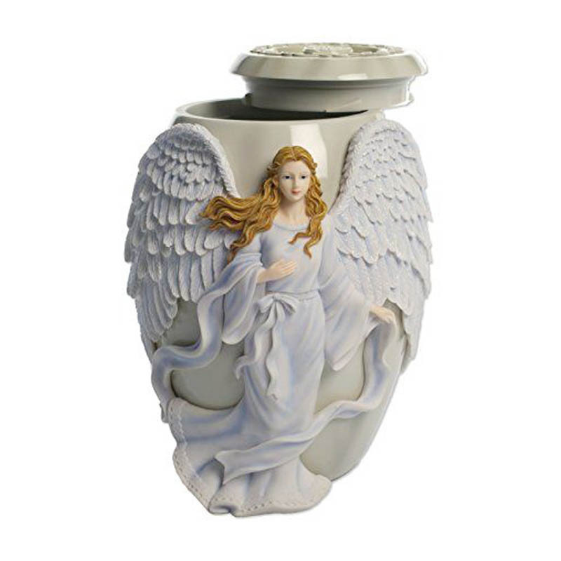 High quality custom resin ash urn funeral ash urn adult engraved weeping angel of bereavement shaped human ash cremation urn